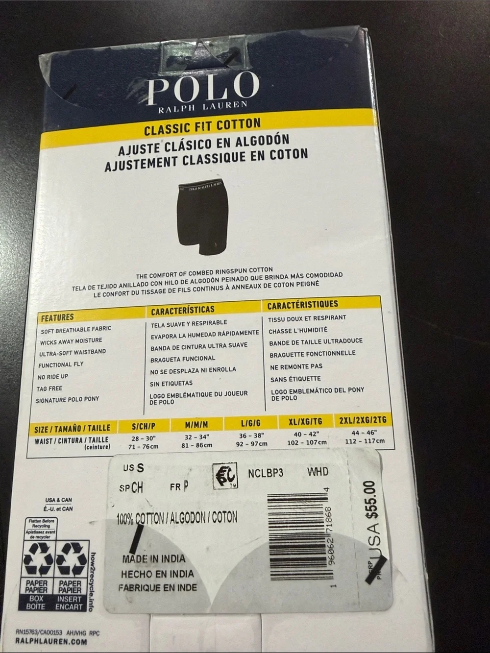 NWT POLO by RALPH LAUREN Men’s White Boxer Briefs with Navy Pony Logo (3-Pack)